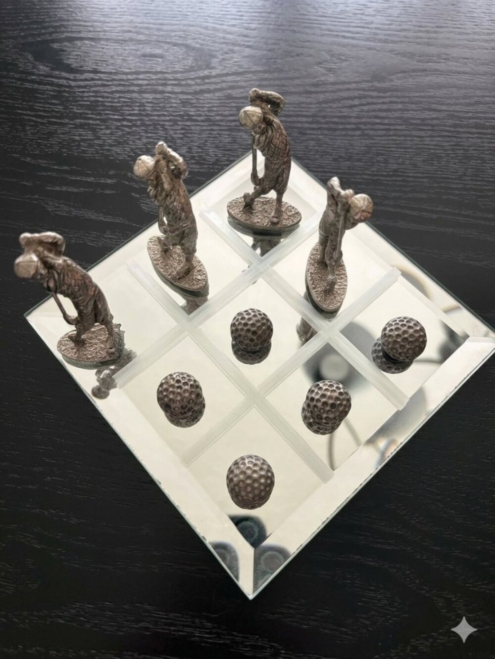 Vintage Golf Tic Tac Toe Game Mirror Board Golfers Metal Pieces 6x6 Decor